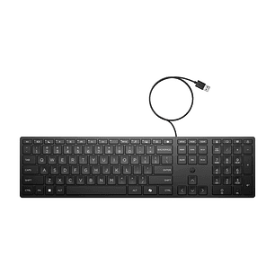 HP 320K Teclado USB - Teclas Silenciosas de Bajo Perfil 2.0 mm - Tecla Copilot IA - LED de Bloq Mayus/Bloq Num - Inclinacion Ajustable 0?6° - Fabricad