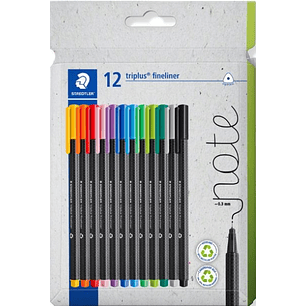 Staedtler Triplus Fineliner 334 Pack de 12 Rotuladores de Punta Fina - Trazo de 0.3mm aprox. - Tinta Antisecado a Base de Agua - Carcasa Fabricada en 