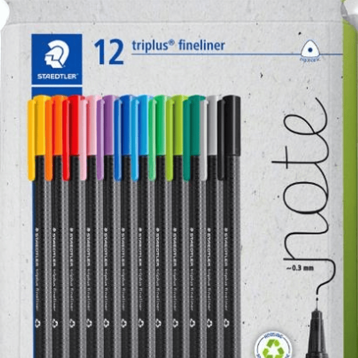Staedtler Triplus Fineliner 334 Pack de 12 Rotuladores de Punta Fina - Trazo de 0.3mm aprox. - Tinta Antisecado a Base de Agua - Carcasa Fabricada en  1