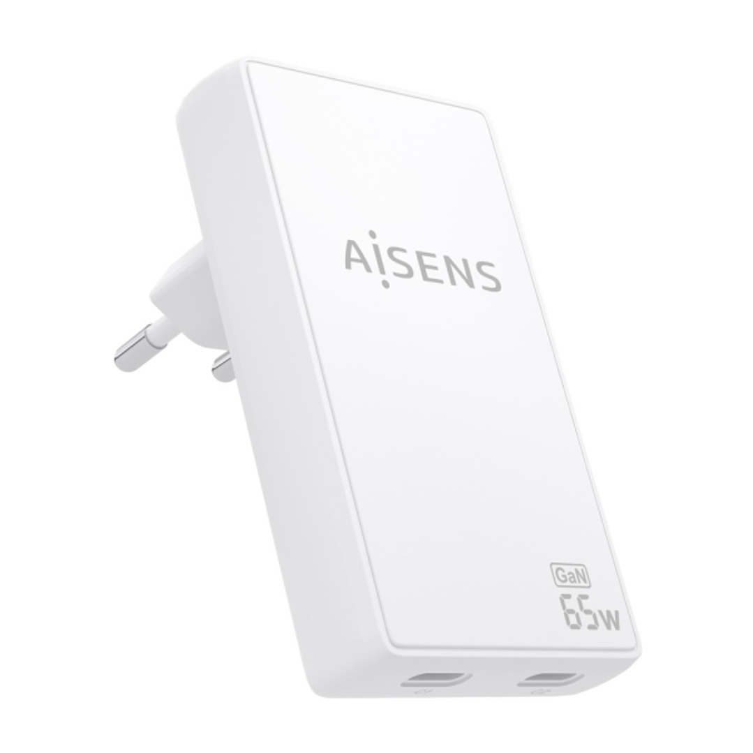 Aisens Cargador GaN Ultra Delgado 65W - 2xUSB-C PD3.0 QC4.0 - Tecnologia AI - Color Blanco 1