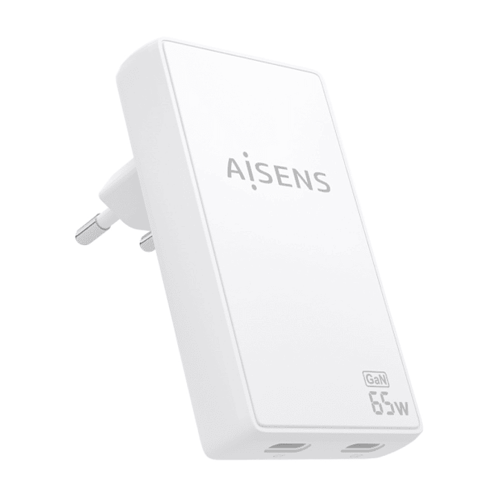 Aisens Cargador GaN Ultra Delgado 65W - 2xUSB-C PD3.0 QC4.0 - Tecnologia AI - Color Blanco 1