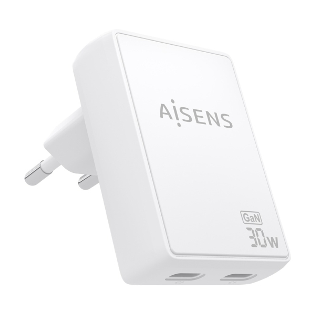 Aisens Cargador GaN Ultra Delgado 30W - 2xUSB-C PD3.0 QC4.0 - Tecnologia AI - Color Blanco 1