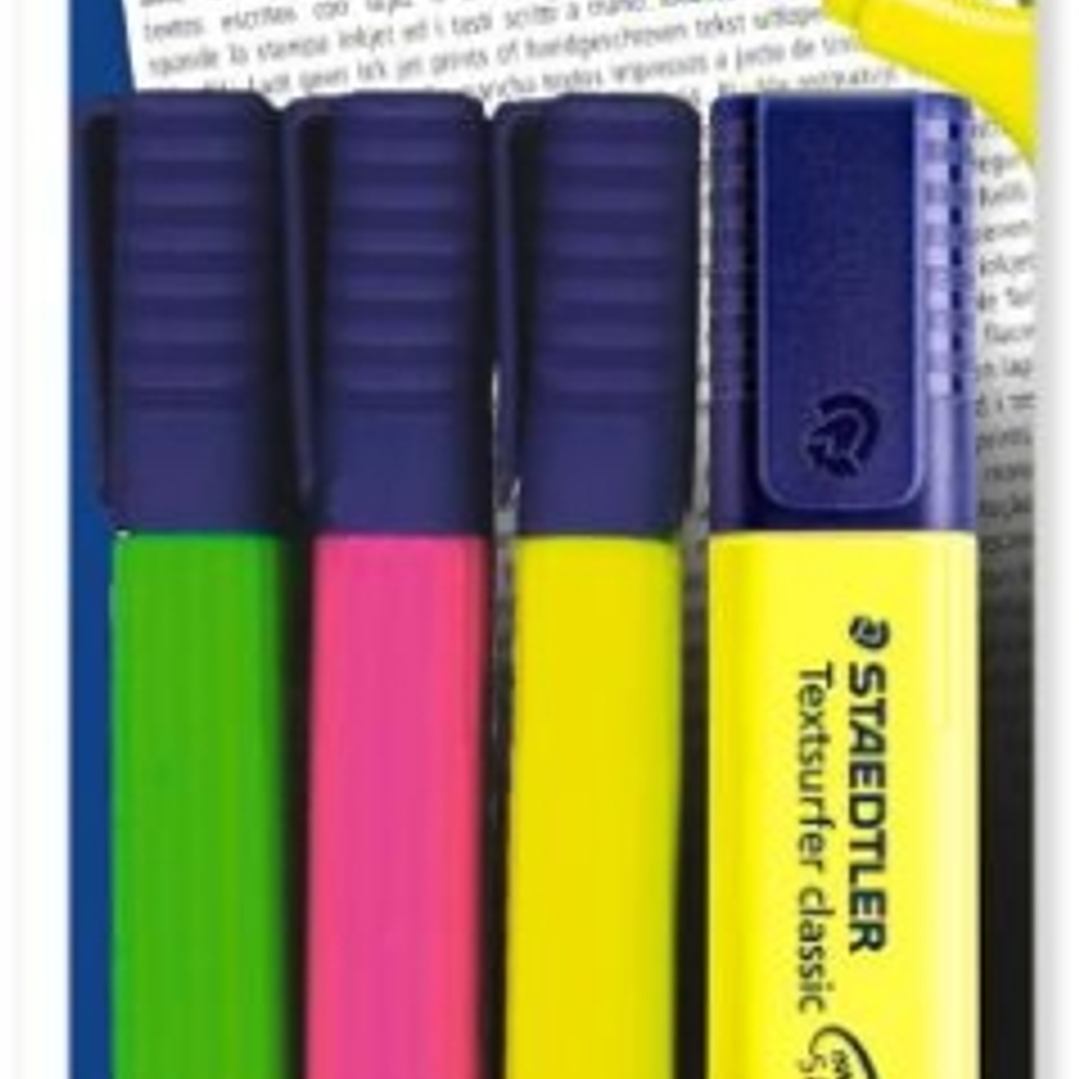 Staedtler Textsurfer Classic 364 Pack de 4 Marcadores Fluorescentes - Secado Rapido - Trazo 1 - 5mm Aprox - Colores Surtidos 1