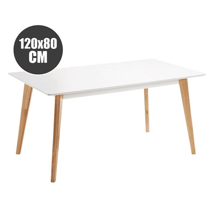 Muvip Mesa Design D900 - Patas Macizas de Madera de Haya - Superficie MDF Espesor 18mm - 120x80cm - Color Blanco 1