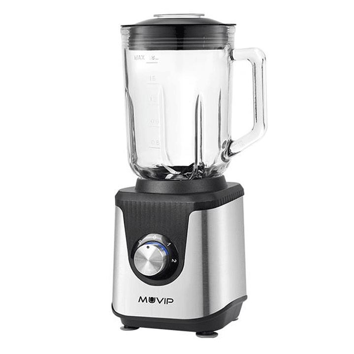 Muvip Batidora de Vaso 1800W 1.8L - 2 Velocidades - Funcion Pulse - Cuerpo Acero Inoxidable - Cuchillas Dentadas con Recubrimiento de Titanio 1