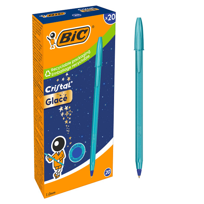 Bic Cristal Glace Boligrafo de Bola - Cuerpo Opaco en Color Azul Metalizado Mate - Punta Redonda de 1mm - Trazo 0.4mm - Tinta con Base de Aceite - Col 1