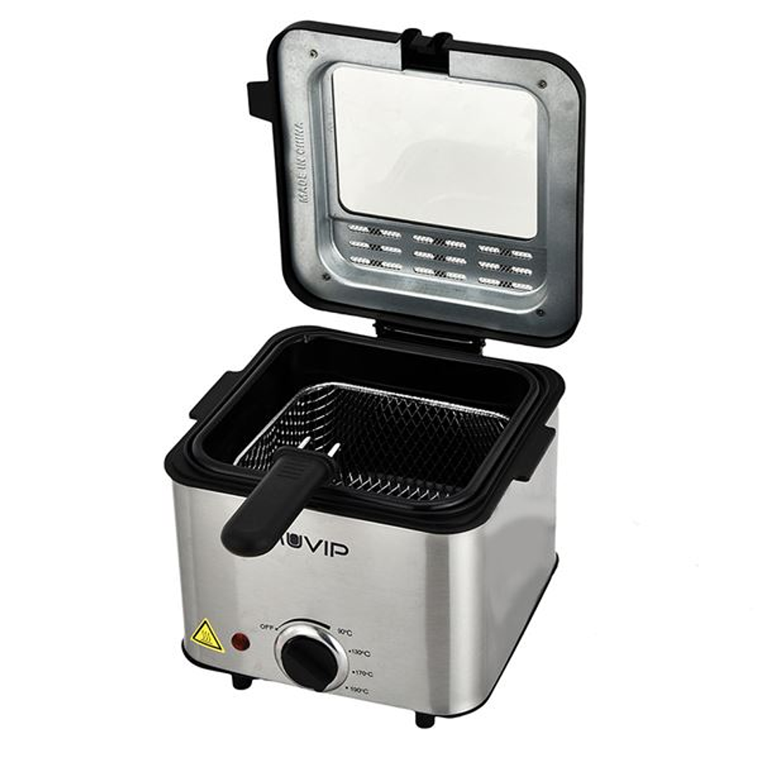 Muvip Freidora Electrica - 1.5 Litros - Asas Tacto Frio - Selector de Temperatura - Desmontable Para Facil Limpieza - Tapa con Ventana - 1000W 1