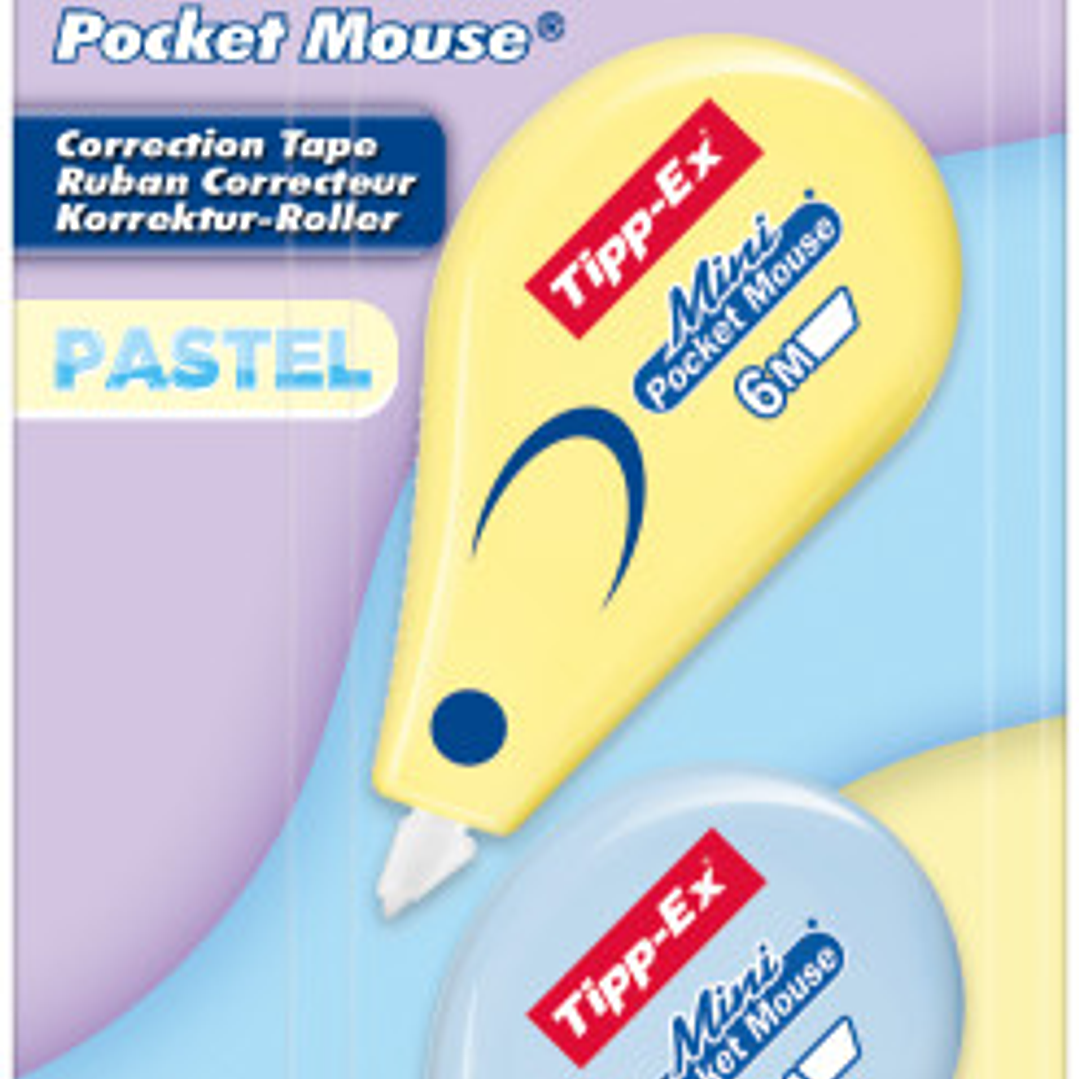 Tipp-Ex Mini Pocket Mouse Pastel Pack con 2 Cintas Correctoras 5mm x 6m - Resistente - Escritura Instantanea 1