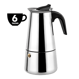 Muvip Cafetera Italiana de Acero Inoxidable - Capacidad para 6 Tazas - Compatible con Diferentes Tipos de Cocinas - Asa Ergonomica para un Manejo Segu