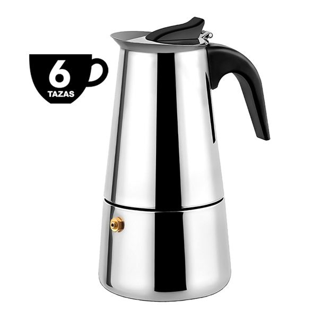 Muvip Cafetera Italiana de Acero Inoxidable - Capacidad para 6 Tazas - Compatible con Diferentes Tipos de Cocinas - Asa Ergonomica para un Manejo Segu 1