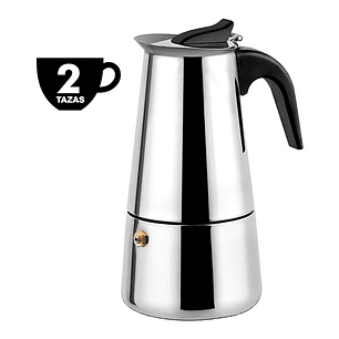 Muvip Cafetera Italiana de Acero Inoxidable - Capacidad para 2 Tazas - Compatible con Diferentes Tipos de Cocinas - Asa Ergonomica para un Manejo Segu