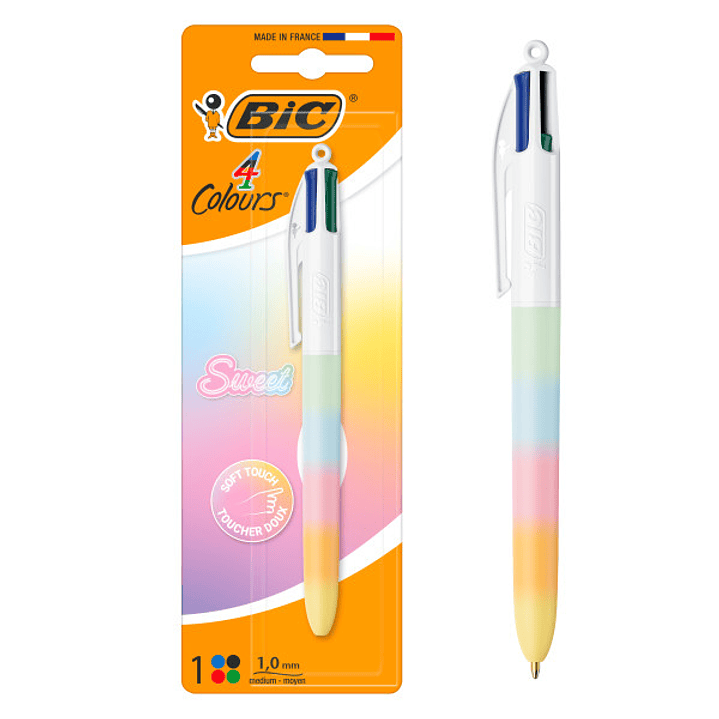 Bic 4 Colours Rainbow Sweet Boligrafo de Bola Retractil - Punta Media de 1.0mm - Tinta con Base de Aceite - Cuerpo en Varios Colores - 4 Colores de Ti 1