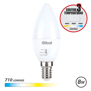 Elbat Bombilla LED C37 - 8W - 710Lm - E14 - Selector de Luz - Calida 3000K, Blanca 4000K y Fria 6500K
