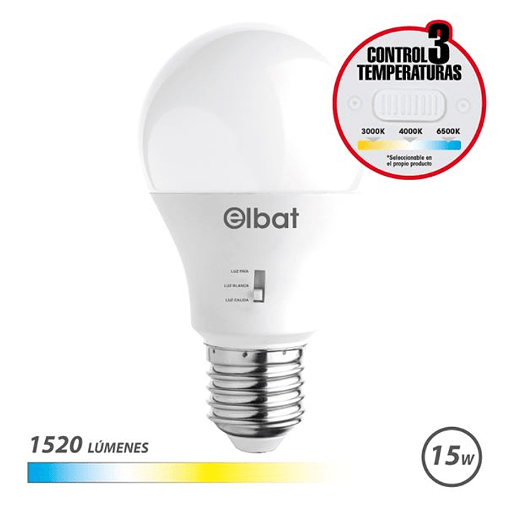 Elbat Bombilla LED A60 - 15W - 1520Lm - E27 - Selector de Luz - Calida 3000K, Blanca 4000K y Fria 6500K 1