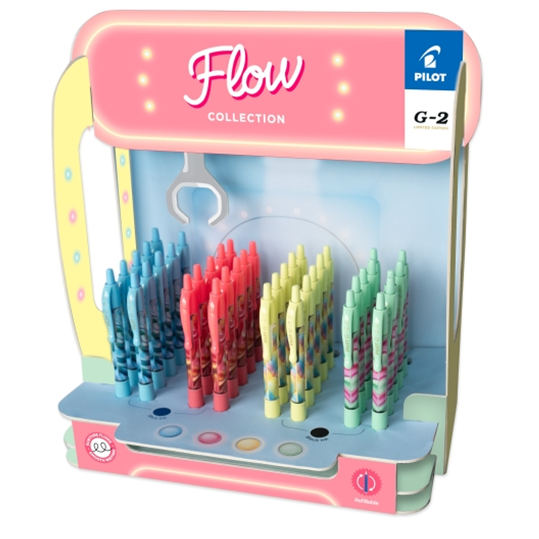 Pilot G-2 Flow Expositor con 48 Boligrafos Tinta de Gel Retractiles - Punta 0.7mm - Trazo 0.32mm - Recargable - Grip Ergonomico - Colores Surtidos 1