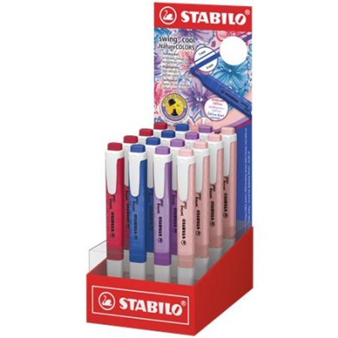Stabilo Swing Cool Naturecolors Wildflower Expositor con 16 Marcadores - Cuerpo Plano - Punta Biselada - Trazo entre 1 y 4mm - Tinta con Base de Agua  1
