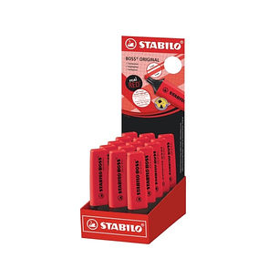 Stabilo Boss 70 Expositor con 15 Marcadores Fluorescentes - Trazo entre 2 y 5mm - Recargable - Tinta con Base de Agua - Color Rojo Real