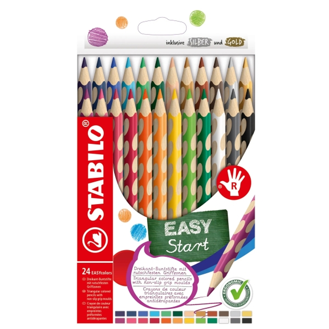 Stabilo Easycolors Pack con 24 Lapices de Colores Ergonomicos - Mina de 4.2mm - Forma Triangular - Uso Diestro - Colores Surtidos 1