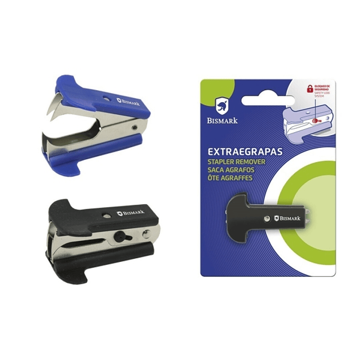 Bismark Quitagrapas Tipo Pinza - Cuerpo Metalico con Empuñadura de Plastico - Cierre de Seguridad - Colores Azul y Negro Aleatorios 1