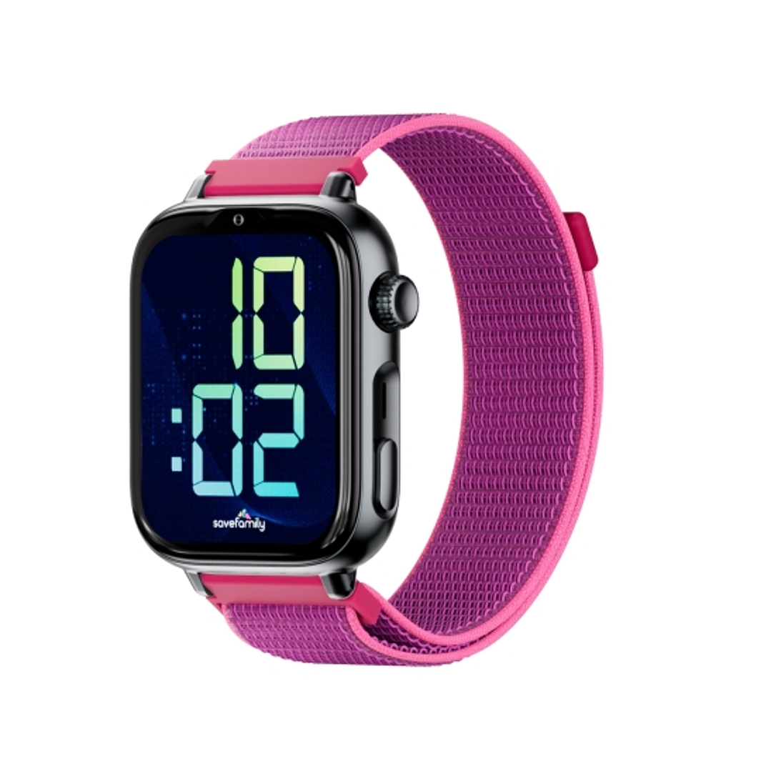 Savefamily Reloj Inteligente Infantil SaveWatch Plus 2 - Pantalla Amoled - Carcasa Negra - Correa Tela frambuesa 1