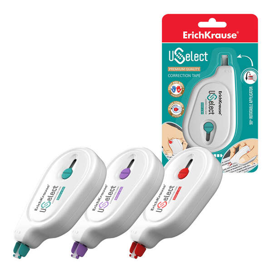 Erichkrause Cinta Correctora Uselect - Adecuada para Uso Ambidiestro - Aplicador Giratorio - Control de Cinta - Secado Inmediato - Color/Diseño Variad 1