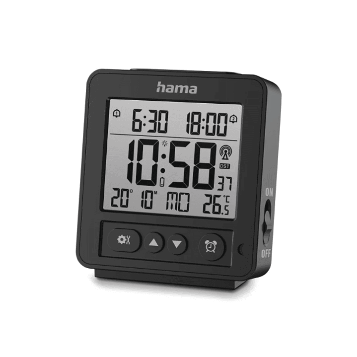 Hama Rhodes Radio Reloj Despertador - Pantalla Digital - Termometro - Funcion de Repeticion de Alarma - 2 Alarmas Configurables - Zona Horaria Ajustab 1