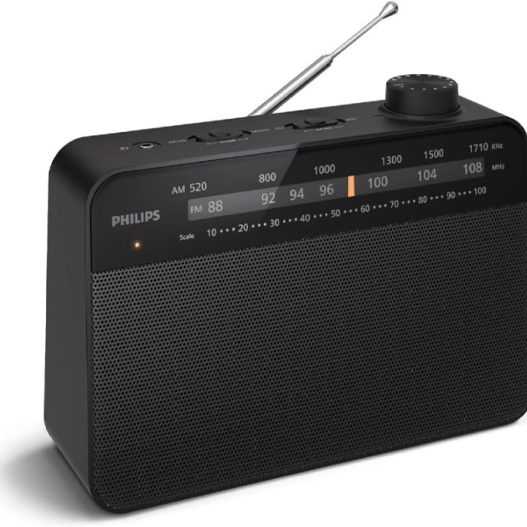 Philips TAR2509 Radio Portatil FM/AM - Altavoz 3.5 de Sonido Claro - Alimentacion por Pilas D o CA - Control de Tono - Sintonizacion Analogica con In 1