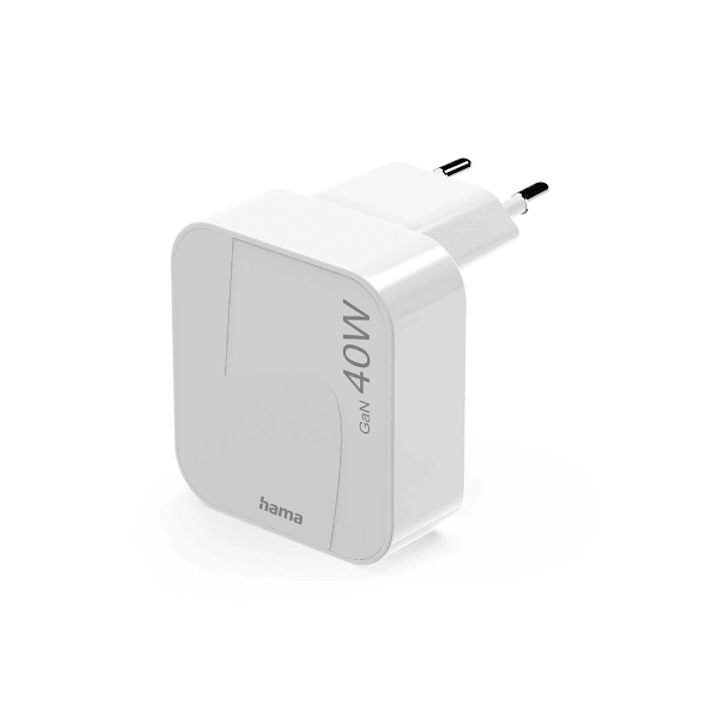 Hama Cargador de Pared - Potencia 40W - GaN - 2x USB-C - Power Delivery - Qualcomm - Color Blanco 1