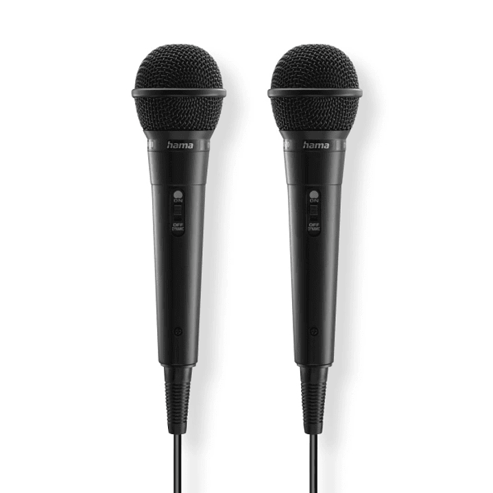 Hama Karaoke Pack de 2 Microfonos Dinamicos - Cable 2.5m - 100Hz - Jack 3.5mm - Cardioide - 600 Ohm - 220x53x53mm - Color Negro 1