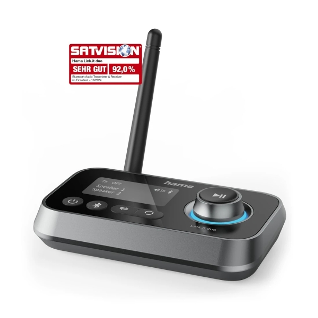 Hama Link It Duo Adaptador de Audio Bluetooth - USB-C - Jack 3.5mm - Rango de 10m - Pantalla LCD - Color Negro 1