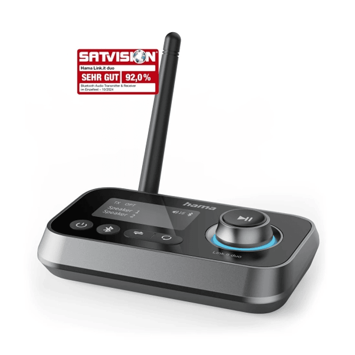 Hama Link It Duo Adaptador de Audio Bluetooth - USB-C - Jack 3.5mm - Rango de 10m - Pantalla LCD - Color Negro 1