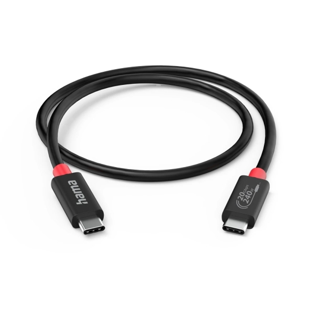 Hama Essential Cable USB-C Macho - Potencia Maxima 240W - Longitud 2m - Velocidad hasta 20Gbps - Blindaje Doble - Color Negro 1