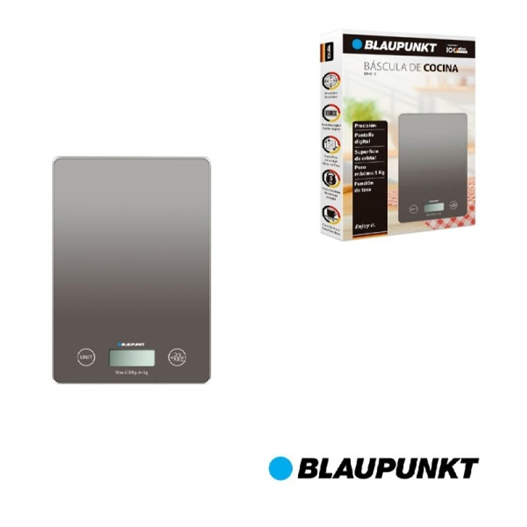 Blaupunkt BP4012 Bascula de Cocina Digital 5kg con Plataforma de Cristal - Pantalla LCD Retroiluminada - Funcion Tara - Alta Precision 1g - Autoapagad 1
