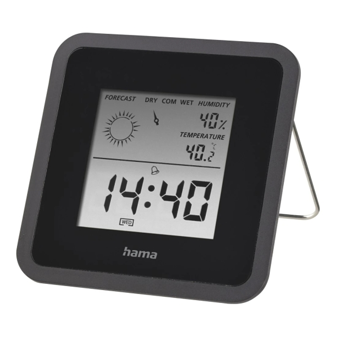 Hama Medidor de Temperatura y Humedad para Interior - Pantalla Digital - Reloj - Funcion de Alarma - Prevision Meteorologica - Memoria de Datos - Indi 1