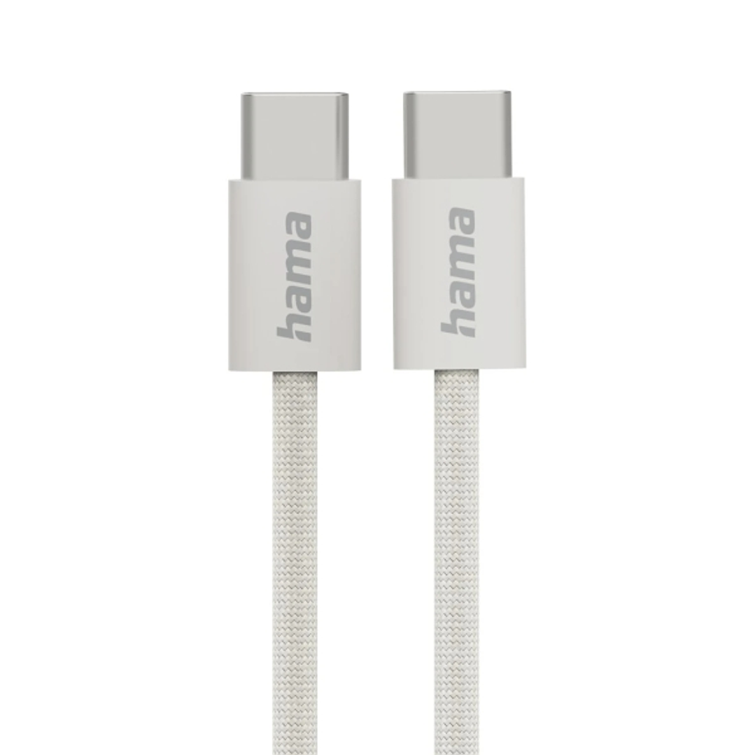 Hama Fabric Cable USB-C Macho - Potencia Maxima 60W - Longitud 1m - Nailon - Velocidad hasta 480Mbps - Blindado - Color Beige 1