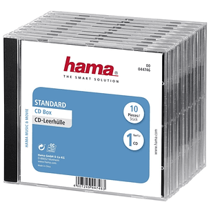 Hama Pack de 10 Cajas Vacias para CD/DVD - Poliestireno - 14x12.4x1.04cm - Color Negro y Transparente