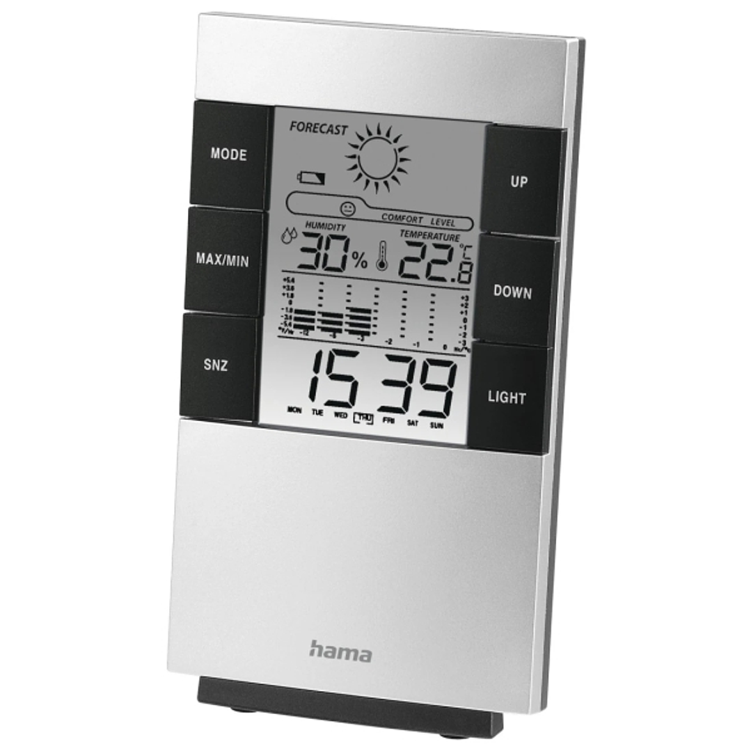 Hama Medidor de Temperatura y Humedad para Interior - Pantalla Digital - Reloj - Alarma - Prevision Meteorologica - Memoria de Datos - Permite Colgar  1