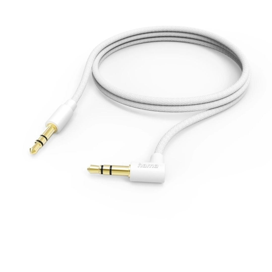 Hama Cable de Audio Acodado 90º - Jack 3.5mm Macho - Longitud 0.5m - Estereo - Contactos Chapados en Oro - Color Blanco 1