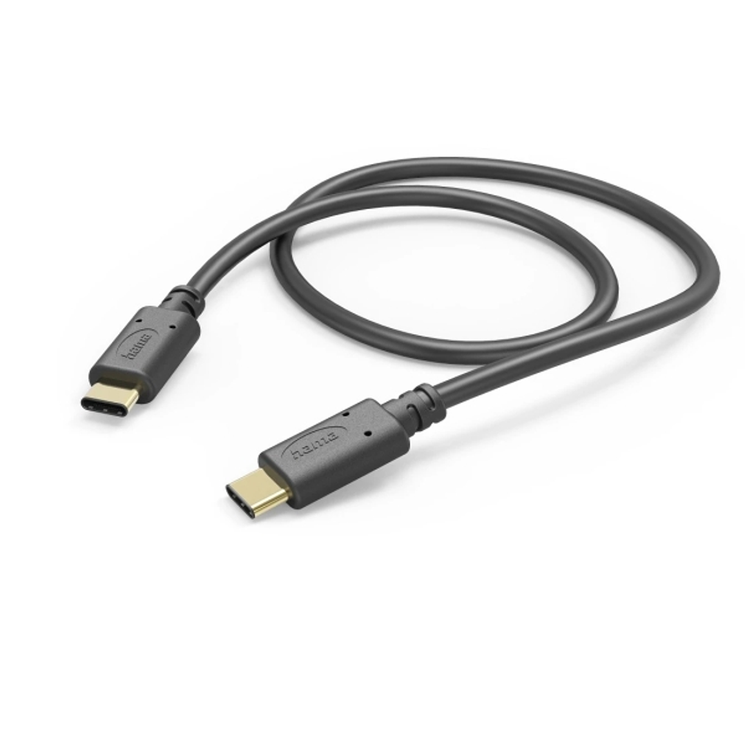 Hama Cable USB-C Macho - Potencia Maxima 60W - Longitud 1m - Velocidad hasta 480Mbps - Chapado en Oro - Color Negro 1