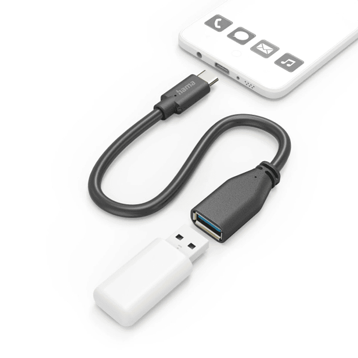 Hama Cable Adaptador USB-C a USB-A Hembra - Varias Velocidades - Cable 15cm - Incluye Accesorios - Funcion OTG - Color Negro 1
