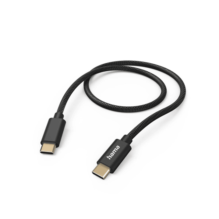 Hama Fabric Cable USB-C Macho - Potencia Maxima 60W - Longitud 1.5m - Nailon - Velocidad hasta 480Mbps - Chapado en Oro - Color Negro 1