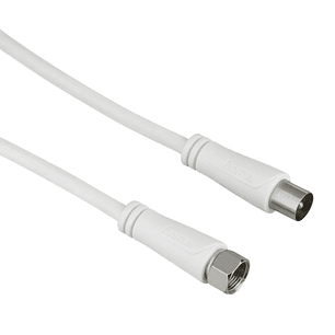 Hama Essential Cable Coaxial de Antena - Longitud 1.5m - Conector F Macho - Doble Blindaje - Apantallamiento 90dB - Impedancia 75Ohm - Color Blanco