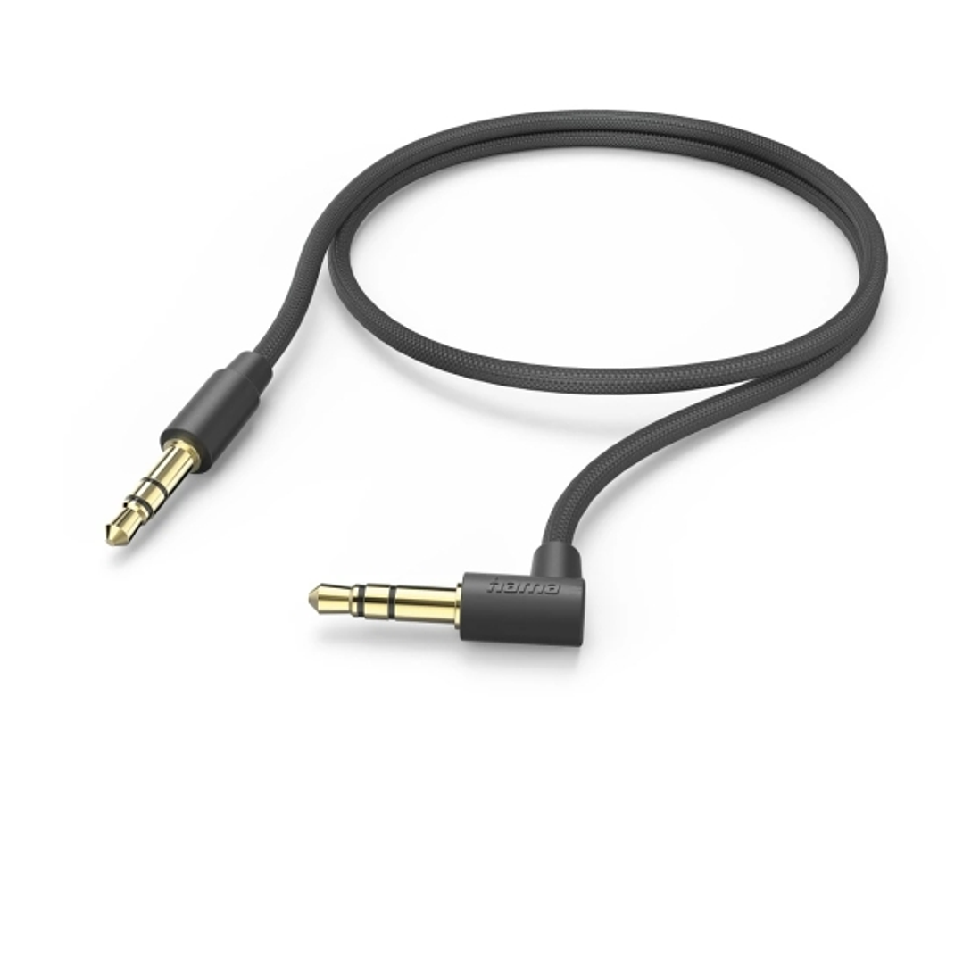 Hama Cable de Audio Acodado 90º - Jack 3.5mm Macho - Longitud 0.5m - Estereo - Contactos Chapados en Oro - Color Negro 1