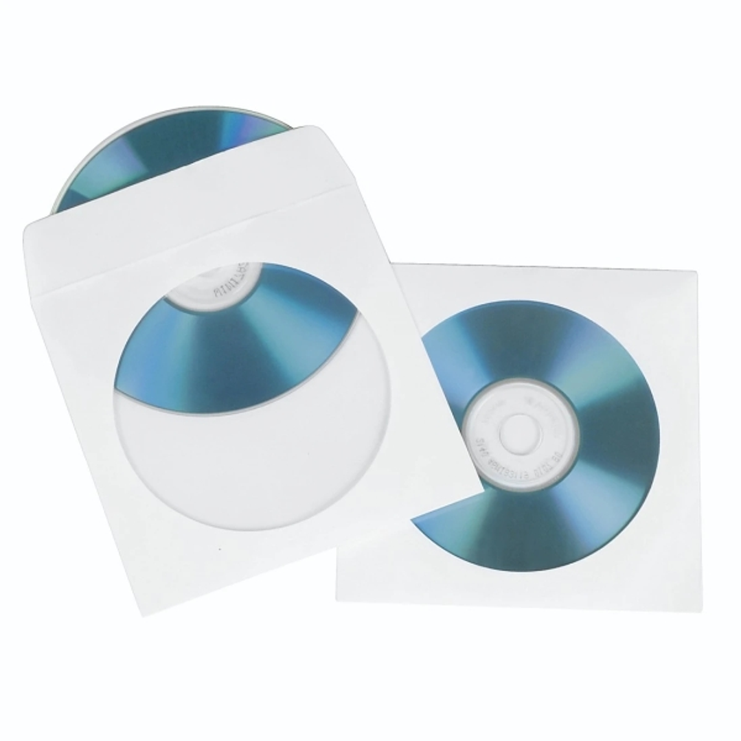 Hama Pack de 100 Fundas para CD/DVD - Papel con Ventana - 12.5x12.5x0.1cm - Color Blanco 1