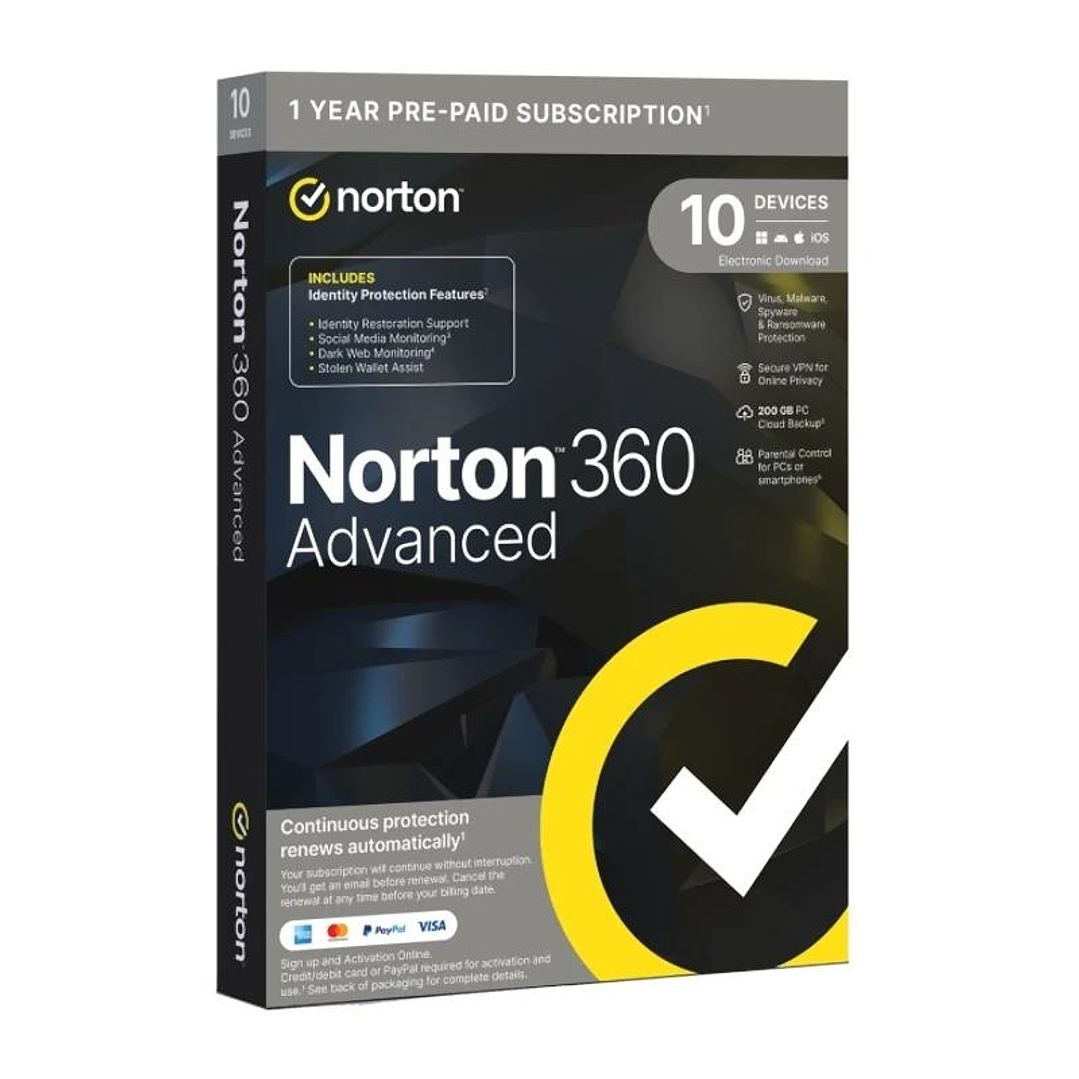NORTON 360 Advance 200GB ES 1us 10 dispositivos 1A 1