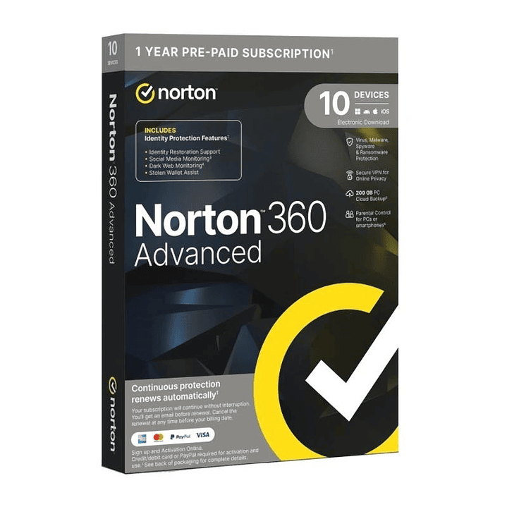 NORTON 360 Advance 200GB ES 1us 10 dispositivos 1A 1