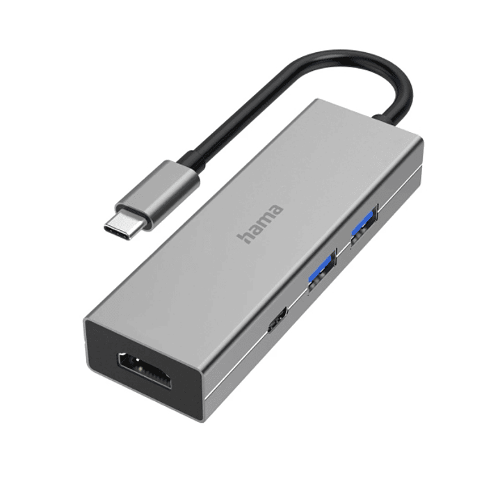 Hama Essential Hub USB 3.2 - Potencia Maxima 100W - Cable USB-C Integrado de 15cm - HDMI 4K - USB-C - 2x USB-A - Power Delivery - Color Gris 1