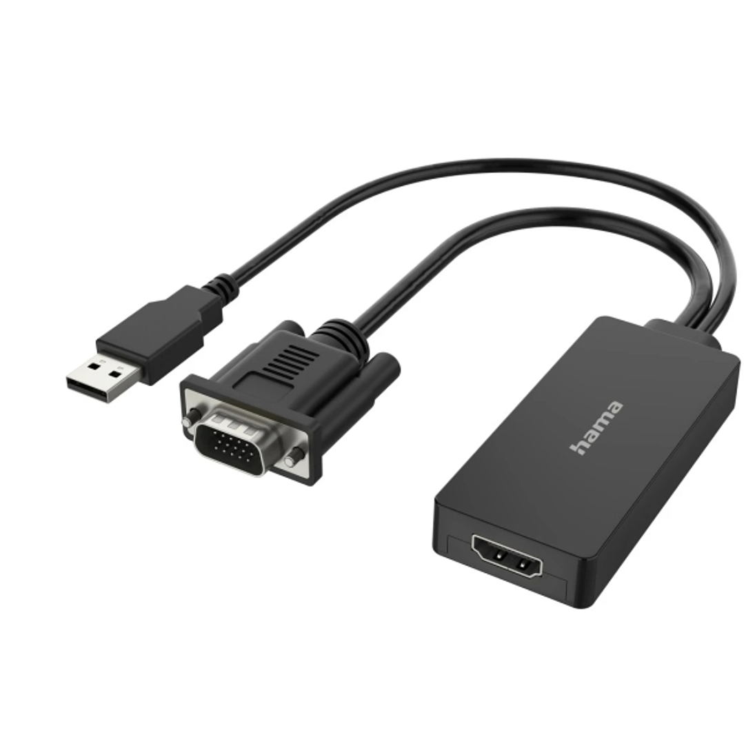 Hama Essential Adaptador de Video - Entrada VGA y USB-A Macho - Salida HDMI Hembra - Color Negro 1