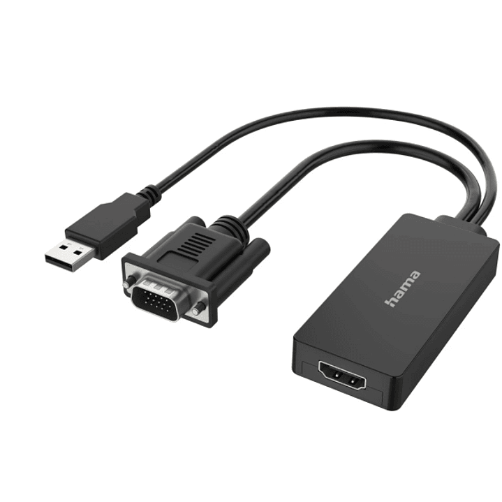 Hama Essential Adaptador de Video - Entrada VGA y USB-A Macho - Salida HDMI Hembra - Color Negro 1