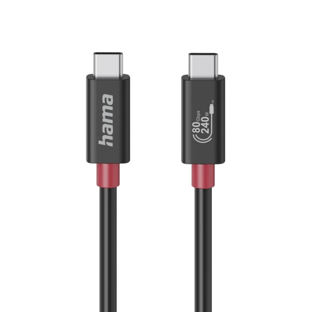 Hama Essential Cable USB-C Macho - Potencia Maxima 240W - Longitud 1m - Velocidad hasta 80Gbps - Blindaje Doble - Color Negro 1